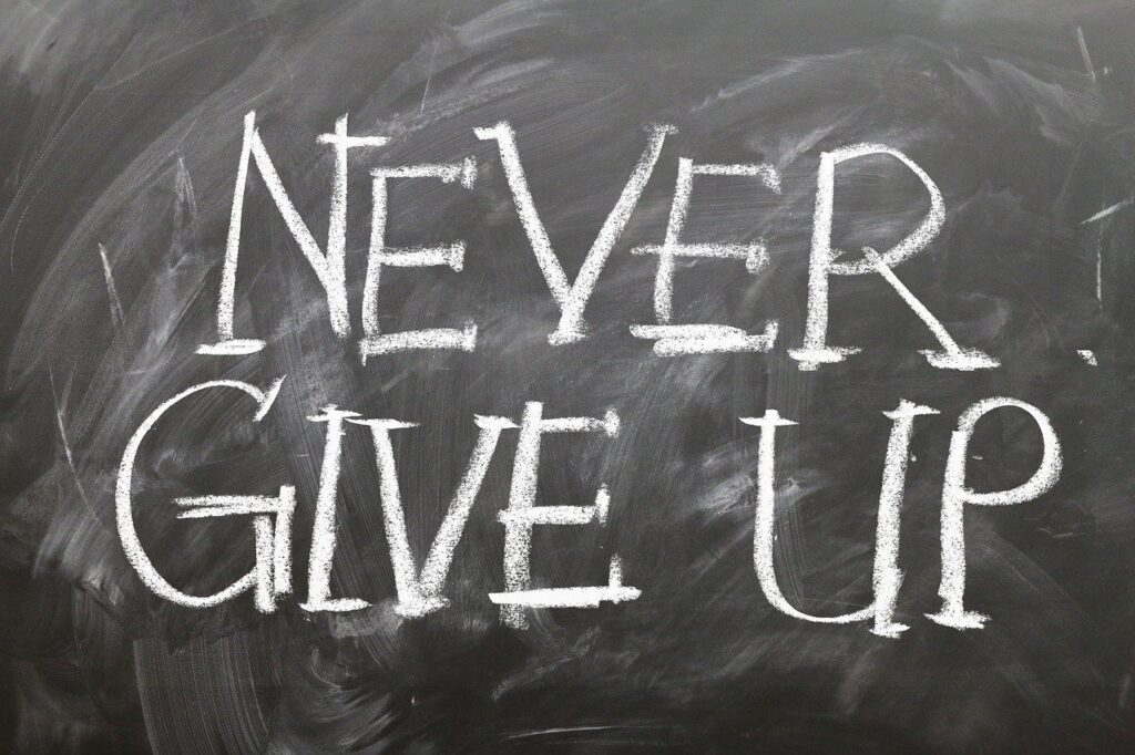 quit your 9-5 job- image of a never give up sign 
